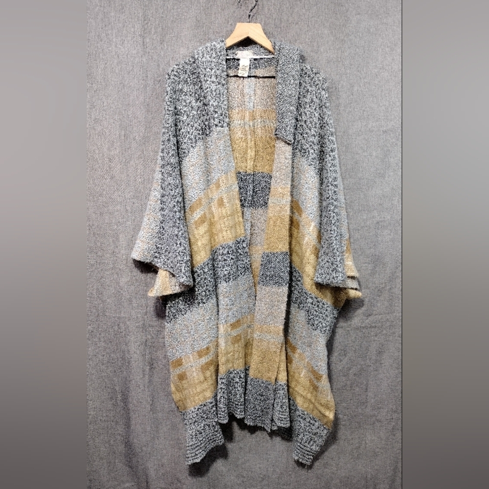 Free People Mercer Open Front Kimono Cardigan Women's OS Gray Tan Boho Alpaca - Picture 1 of 9